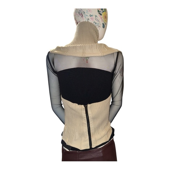 Chic Cream Ribbed Cowl Neck Sweater - Picture 5 of 8